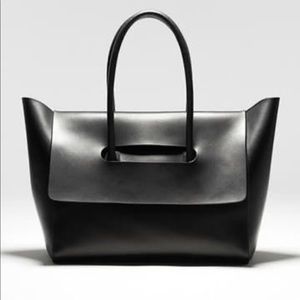 Soft Leather Flap Tote Bag Black View In Box